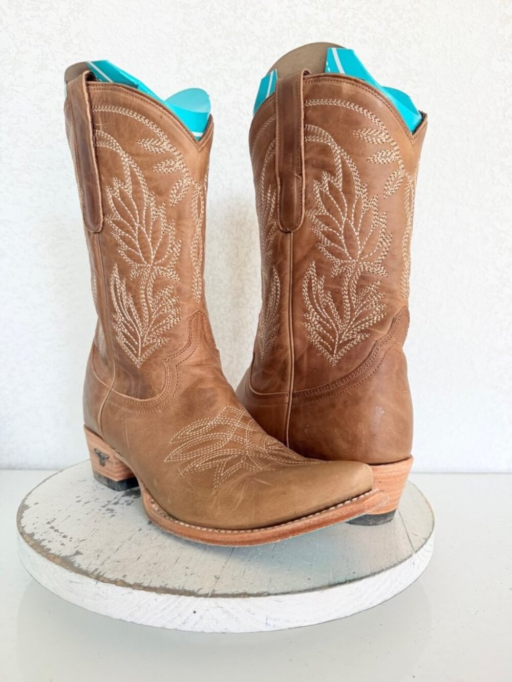 Lane SANDAGA Midi Brown Cowboy Boots Womens Size 9 Western Mid Calf Snip Toe